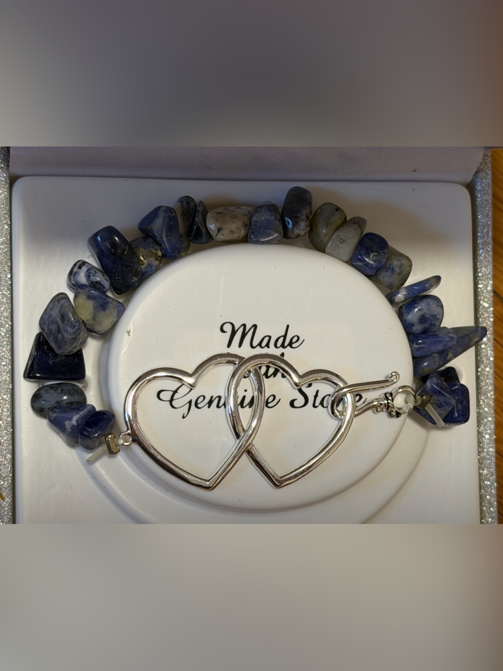 Kohl's Blue Sodalite Chip Bracelet with Silver Double-Heart Charm